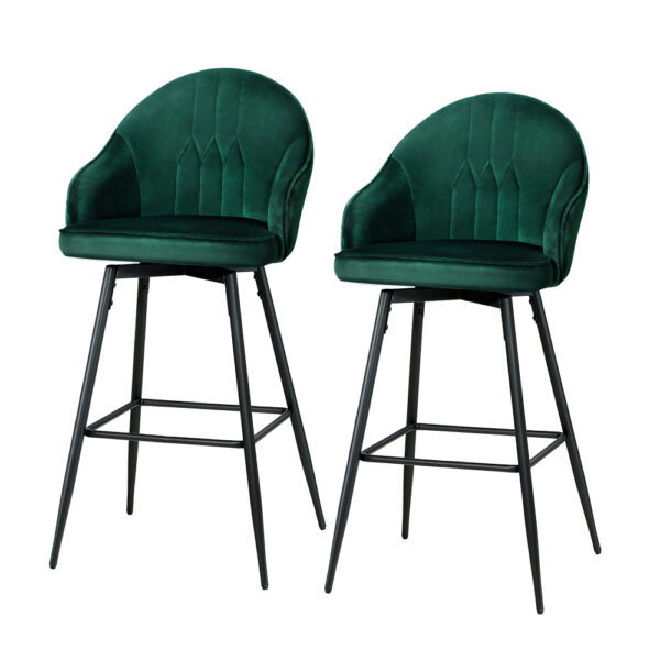 Aplusliving-2x Velvet Bar Stools Swivel Metal Legs Elegant Green Soft Padded 360° Seat