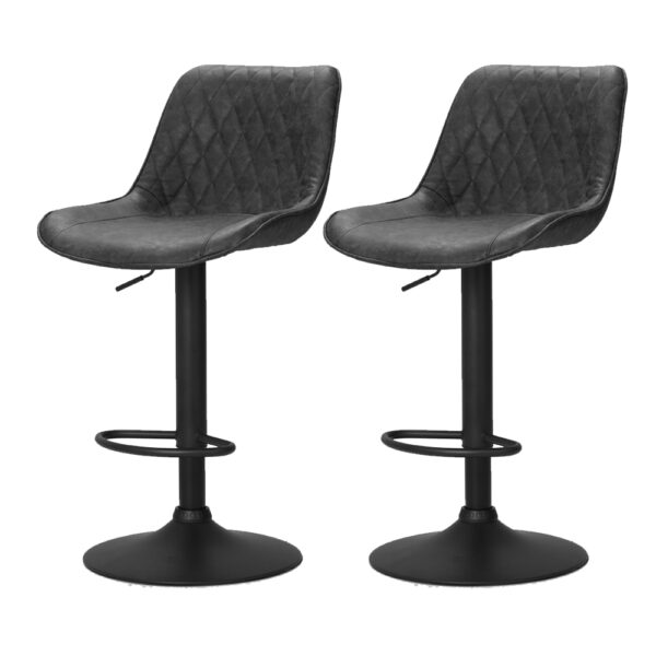 Aplusliving-2x Adjustable Swivel Bar Stools Vintage PU Leather Padded Seat Black 150kg