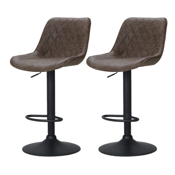 Aplusliving-2x Vintage Leather Bar Stools Adjustable Swivel Gas Lift Brown Elegant Design