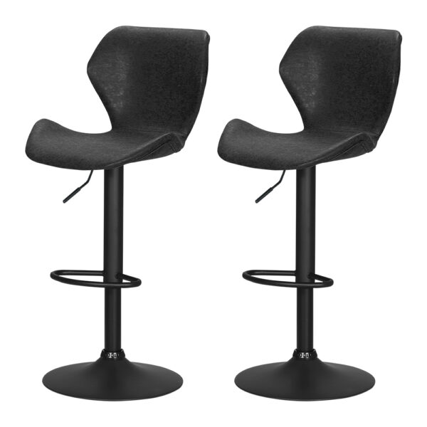 Aplusliving-2x Vintage Leather Swivel Bar Stools Adjustable Gas Lift Black Comfort Seat