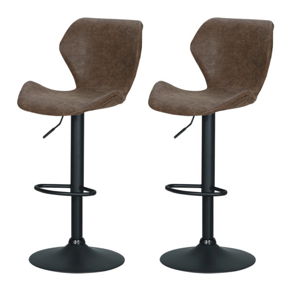 Aplusliving-2x Vintage Leather Bar Stools Adjustable Swivel Brown Gas Lift Comfort Seat