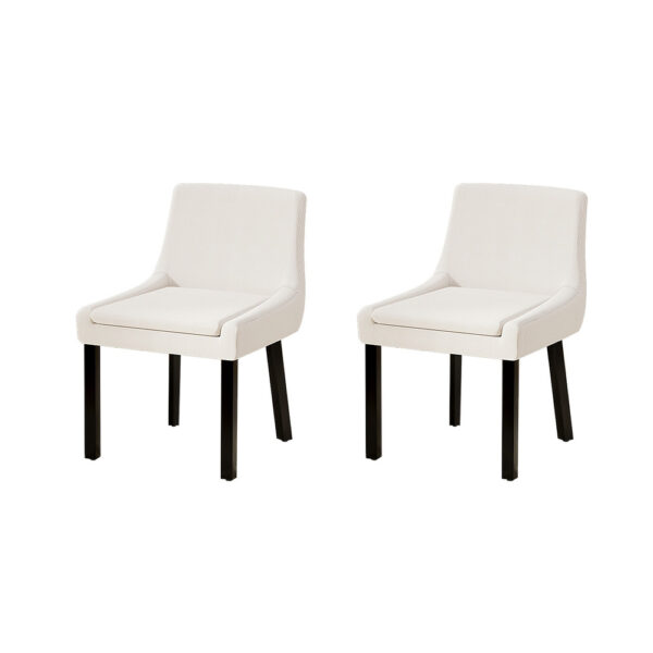 Aplusliving-Set of 2 Beige Corduroy Dining Chairs High Resilience Foam Rubberwood Legs