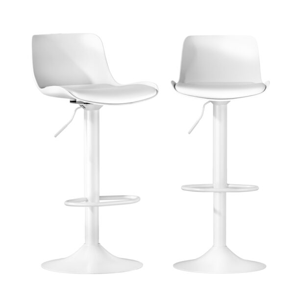 Aplusliving-Fynn Bar Stools Kitchen Swivel Gas Lift Leather Dining Chairs White Set of 2