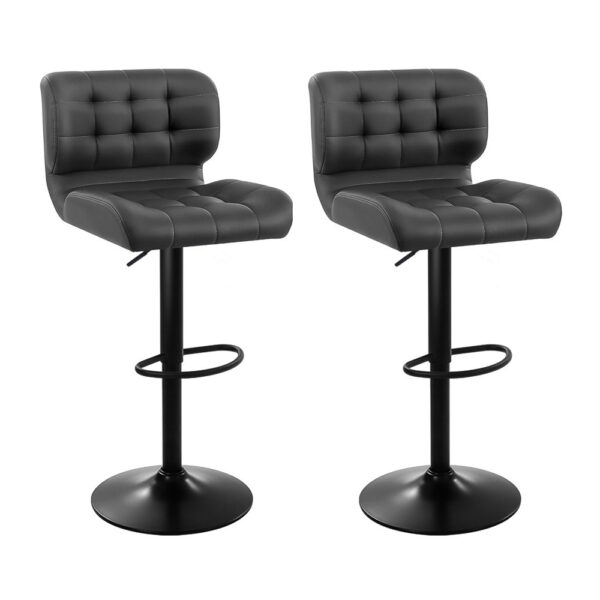 Aplusliving-2x Grey Leather Bar Stools Adjustable Swivel Gas Lift Comfort Seat 130kg Cap