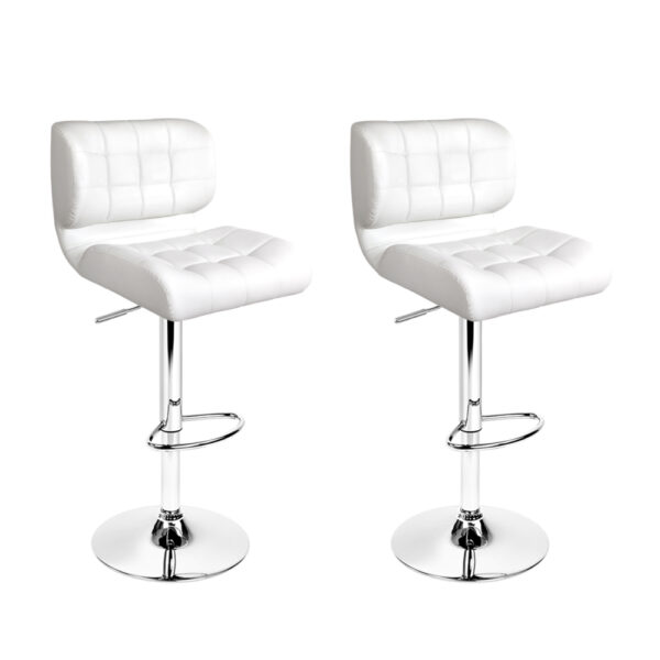 Aplusliving-2x White Leather Bar Stools Adjustable Swivel Gas Lift Chrome Base Footrest