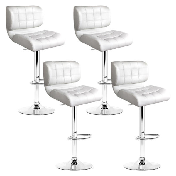 Aplusliving-4 White Leather Bar Stools Swivel Adjustable Height Chrome Base Footrest 360°