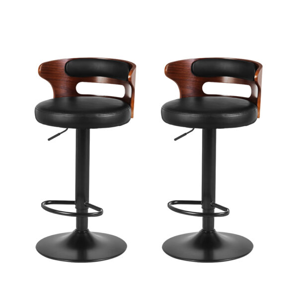 Aplusliving-2x Adjustable Swivel Bar Stools Mid Back PU Leather Padded Seat Black 150kg