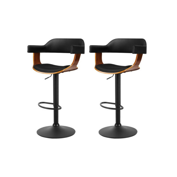 Aplusliving-2x Adjustable Swivel Bar Stools PU Leather Padded Seat w/ Armrest & Footrest