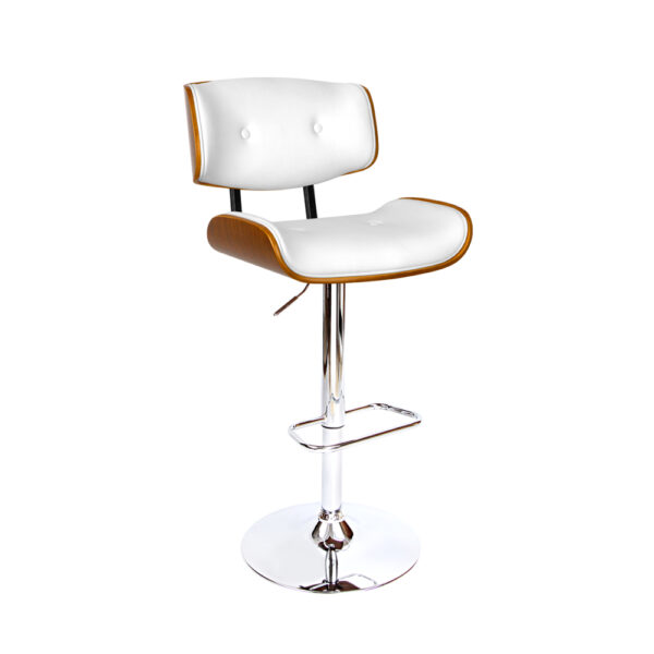 Aplusliving-Swivel White Leather Bar Stool Adjustable Wooden Chrome Base Modern Design