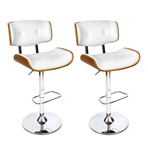 Aplusliving-2x Swivel Bar Stools Wooden Frame Adjustable Height PU Leather White