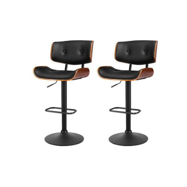 Aplusliving-2x Adjustable Swivel Bar Stools Leather Gas Lift Kitchen Chair Black 150kg