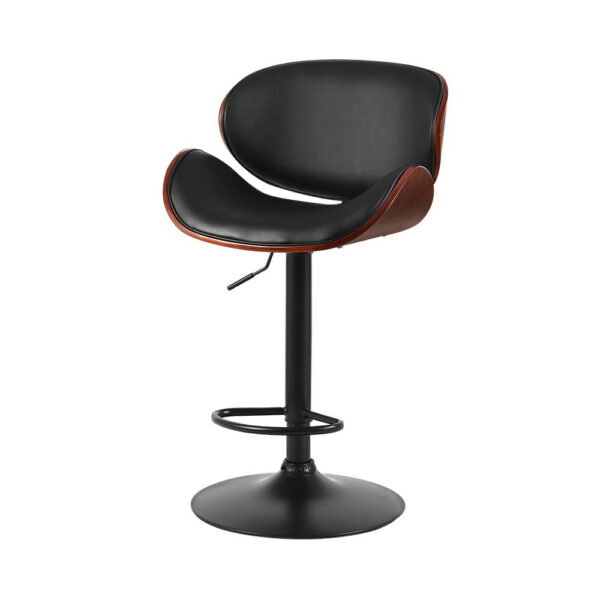 Aplusliving-Adjustable Swivel Bar Stool Black Leather Padded Seat Contemporary Design