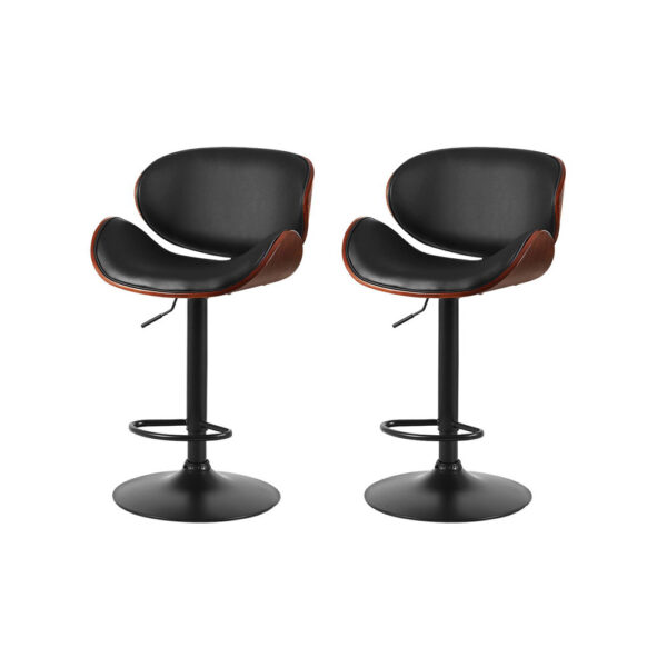 Aplusliving-2x Adjustable Swivel Bar Stools Leather Padded High Resilience Black 150kg