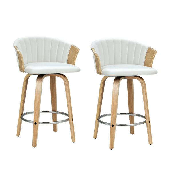 Aplusliving-2x Swivel Bar Stools Leather Bentwood Chairs 360° Rotatable Elegant White