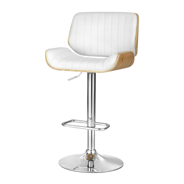 Aplusliving-Elegant Swivel Bar Stool Wooden Leather Adjustable Height 360° Seat White