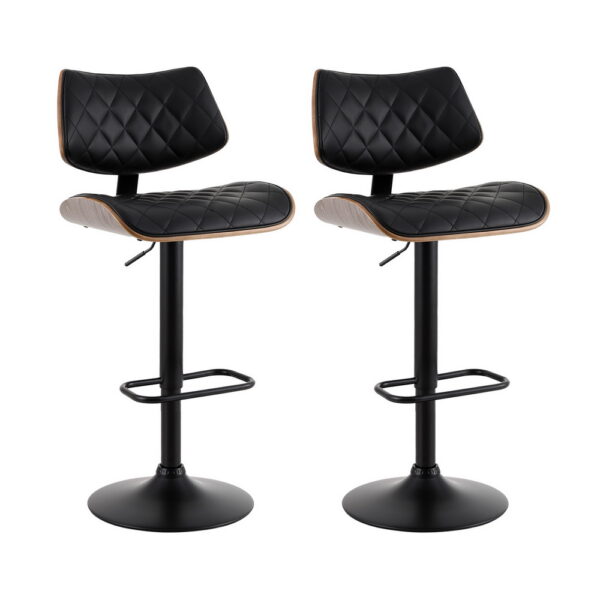 Aplusliving-Bar Stools Black Adjustable Height 360 Swivel PU Leather Kitchen