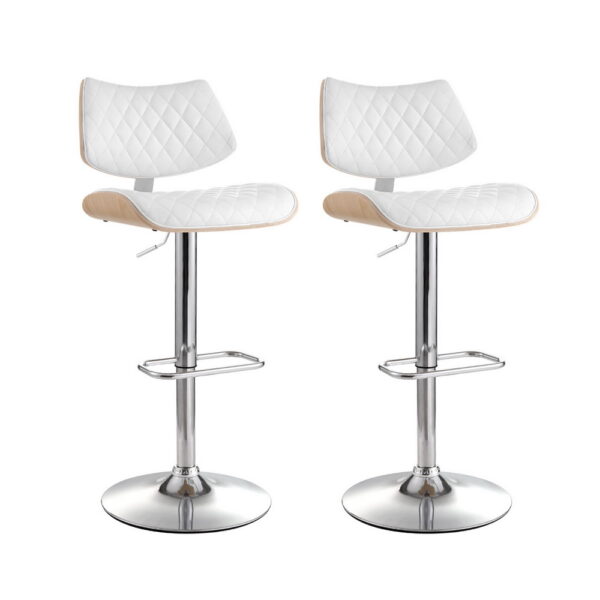 Aplusliving-Bar Stools White 2x Adjustable Height Swivel Kitchen Dining