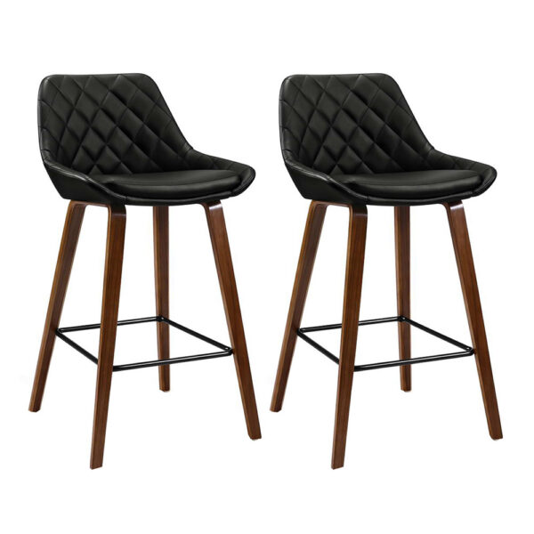 Aplusliving-2x Wooden Bar Stools with PU Leather Seat and Metal Footrest 68cm Black