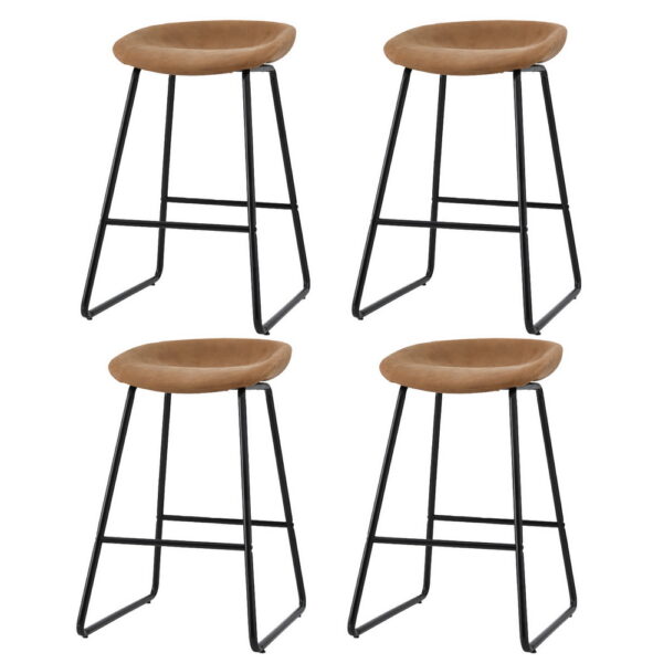 Aplusliving-Bar Stools Brown 4 Pack PU Leather Metal Comfortable Stylish Kitchen