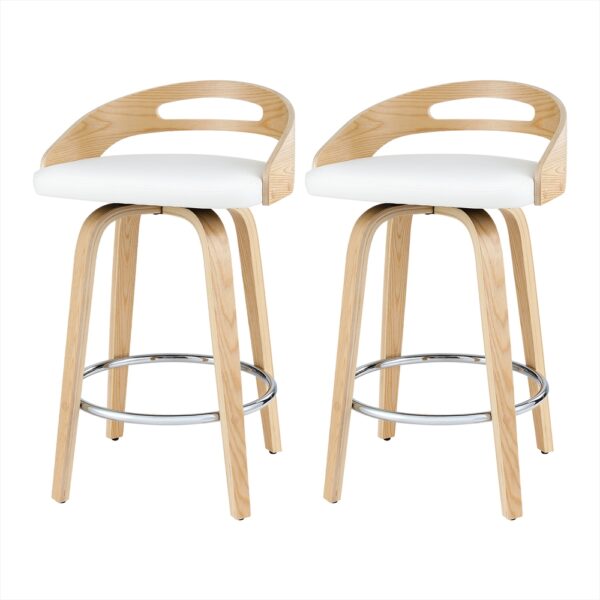 Aplusliving-Bar Stool Set of 2 PU Leather Swivel Seat White Plywood Legs Chrome Footrest