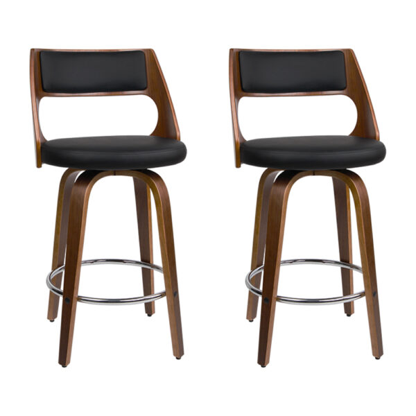 Aplusliving-360° Swivel Bar Stools 76cm High Black PU Leather Padded Seat Set of 2