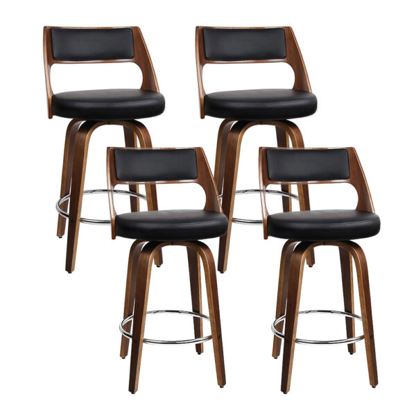 Aplusliving-Set of 4 Black Leather Swivel Bar Stools 76cm with Chrome Footrest