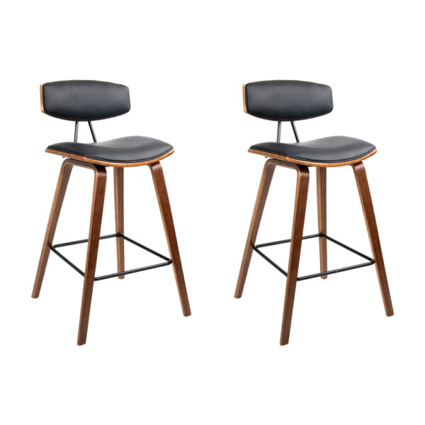 Aplusliving-2x Walnut Finish Bentwood Bar Stools Faux Leather Padded Seat Metal Footrest