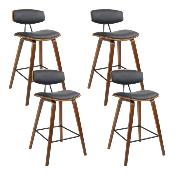 Aplusliving-4x Walnut Finish Bentwood Bar Stools Deluxe PU Leather Padded Seat Backrest