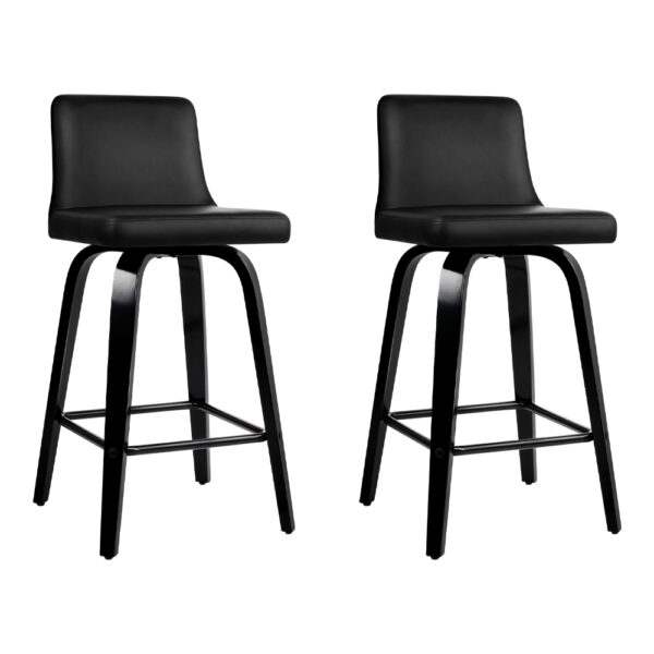 Aplusliving-2x Swivel Bar Stools Black PU Leather Padded Seat Metal Footrest 92cm Height