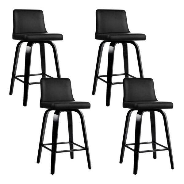 Aplusliving-Set of 4 Black Swivel Bar Stools Deluxe PU Leather Padded Seat Chrome Footrest