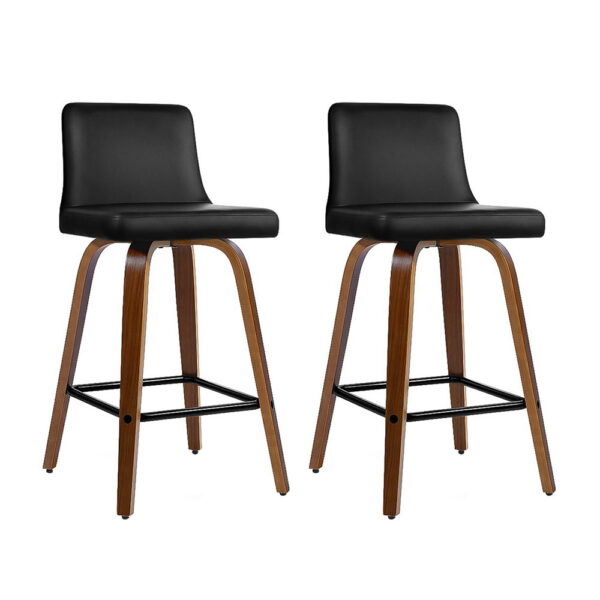 Aplusliving-2x Swivel Bar Stools Deluxe PU Leather Padded Seat Wooden Frame 87cm Height