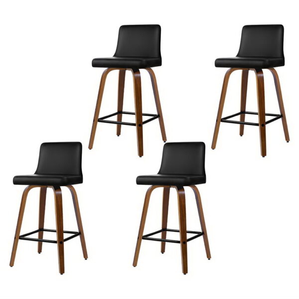 Aplusliving-Bar Stool Black 66cm 360 Swivel PU Leather Wooden Design