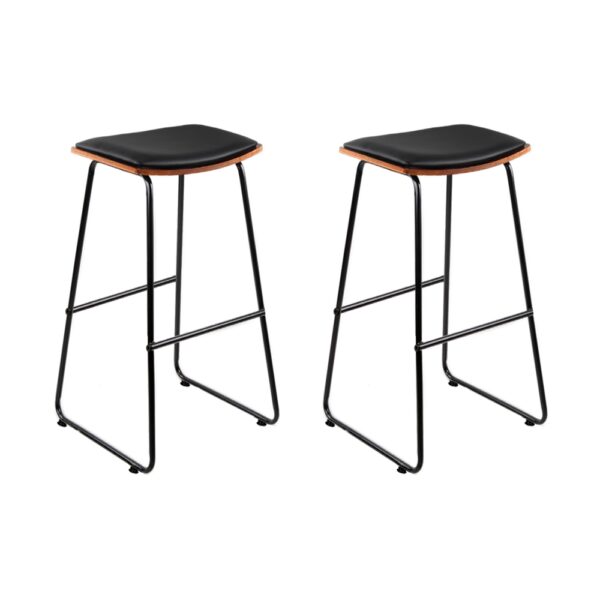 Aplusliving-2x Modern Bar Stools Deluxe PU Leather Padded Seat Metal Frame Footrest 76cm