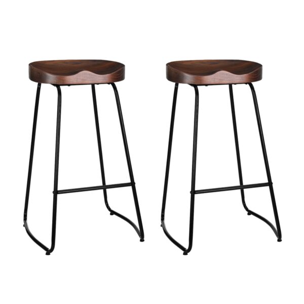 Aplusliving-2x Industrial Tractor Bar Stools Elm Wood Seat 75cm Retro Black Heavy Duty