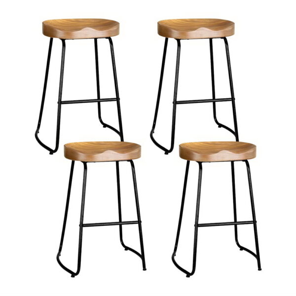 Aplusliving-Set of 4 Industrial Elm Wood Bar Stools 65cm Retro Contemporary with Anti Slip