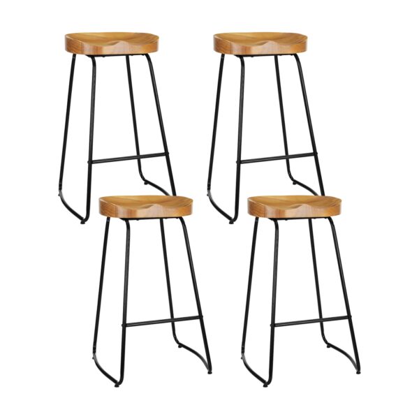 Aplusliving-Modern Industrial Elm Wood Bar Stools 75cm Set of 4 with Steel Legs