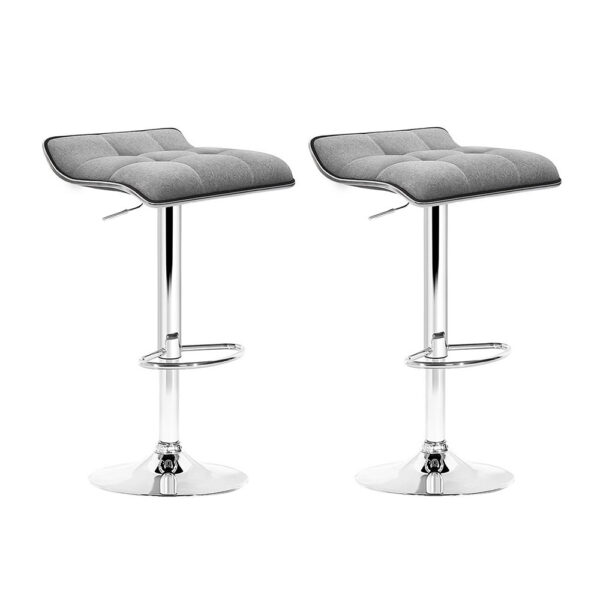 Aplusliving-2x Adjustable Swivel Bar Stools Linen Fabric Padded Seat Chrome Gas Lift 150kg