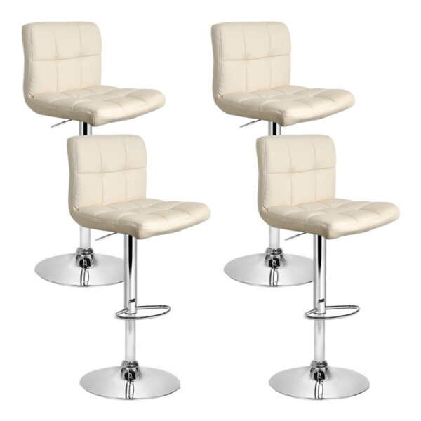 Aplusliving-Set of 4 Beige Leather Swivel Bar Stools Adjustable Gas Lift Comfort Seat