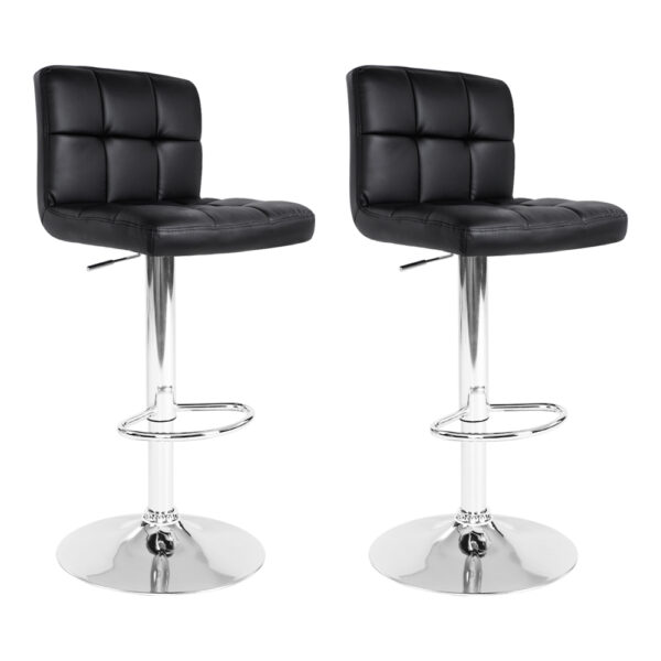 Aplusliving-2x Adjustable Swivel Bar Stools PU Leather Extra Thick Padding Black