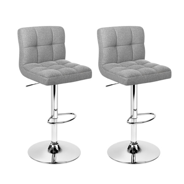 Aplusliving-2x Swivel Bar Stools Adjustable Height Fabric Padded Chrome Base Grey 150kg