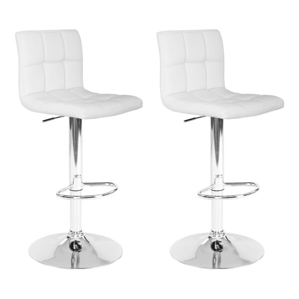 Aplusliving-2x Adjustable Swivel Bar Stools White PU Leather Padded Seat Chrome Base