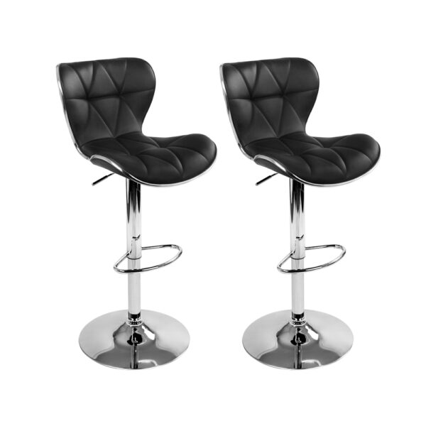 Aplusliving-2x Adjustable Swivel Bar Stools PU Leather Padded Chrome Base Footrest Black