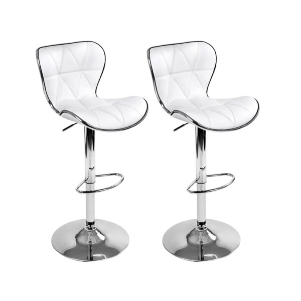 Aplusliving-2 White PU Leather Adjustable Swivel Bar Stools Chrome Base Footrest Set