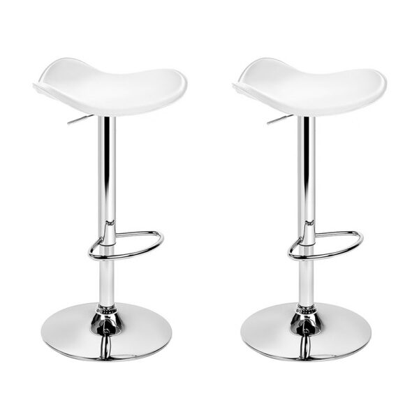 Aplusliving-2x White Leather Bar Stools Adjustable Swivel Chairs Foam Padded Chrome Base