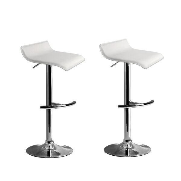 Aplusliving-2x Adjustable White PU Leather Bar Stools Swivel Chairs Gas Lift Kitchen Seat