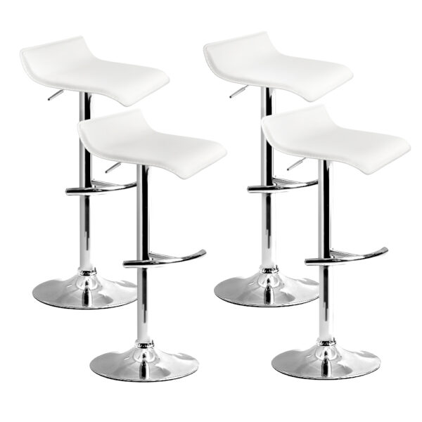 Aplusliving-4 White Adjustable Bar Stools PU Leather Swivel Chairs Kitchen Gas Lift Modern