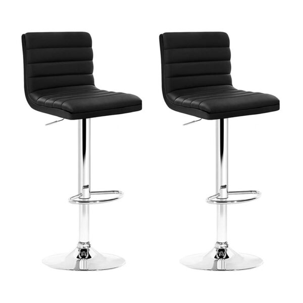 Aplusliving-2x Adjustable Swivel Bar Stools Black PU Leather Padded Seat Gas Lift 150kg