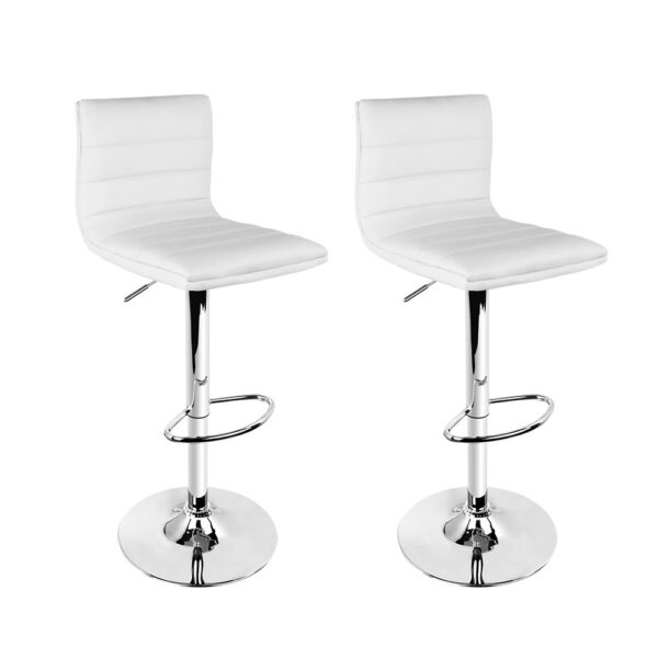 Aplusliving-2x White Leather Bar Stools Adjustable Swivel High Back Kitchen Chairs Comfort