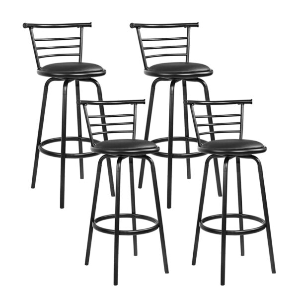 Aplusliving-4x Black Leather Swivel Bar Stools Padded High Back Kitchen Dining Chairs 75cm