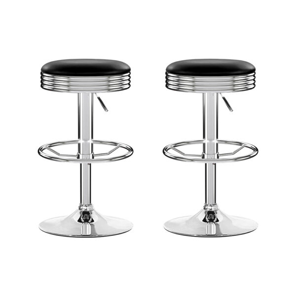 Aplusliving-2 Black PU Leather Swivel Bar Stools Adjustable Height Chrome Base Footrest